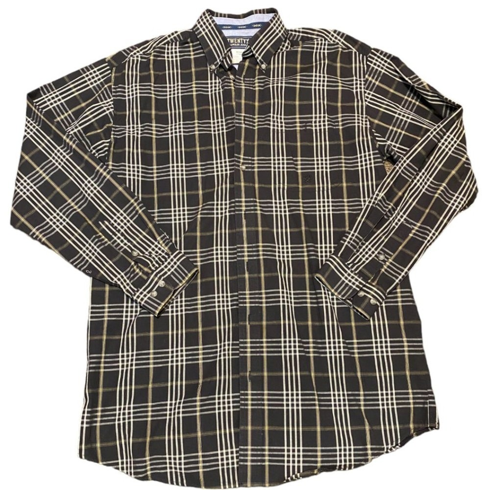 WRANGLER TWENTY X black and gold plaid long‎ sleeved shirt - men's Large Tall